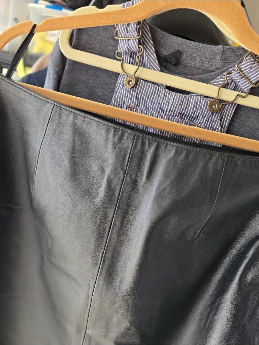 Newport News Black 100% Genuine Leather Midi Skirt with Side Buttons - Picture 5 of 6